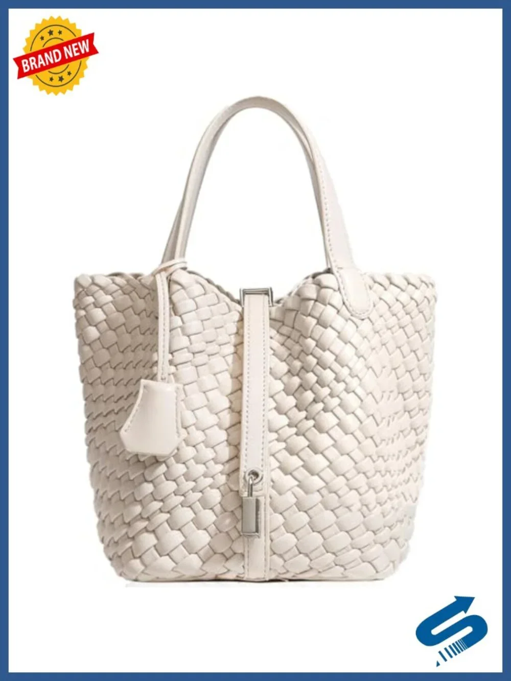 Vegan Leather Woven Bucket Purse with Top Handle and Small Purses